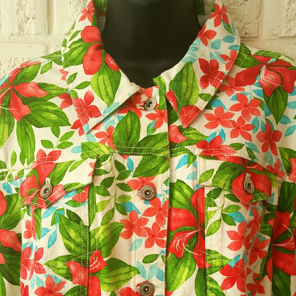 Liz Claiborne Floral Denim Button Jacket Coat